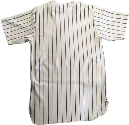 Together Since Anniversary Custom Pinstriped Baseball Jersey| Full Button Down, White with Black Pinstripes Personalized Jersey
