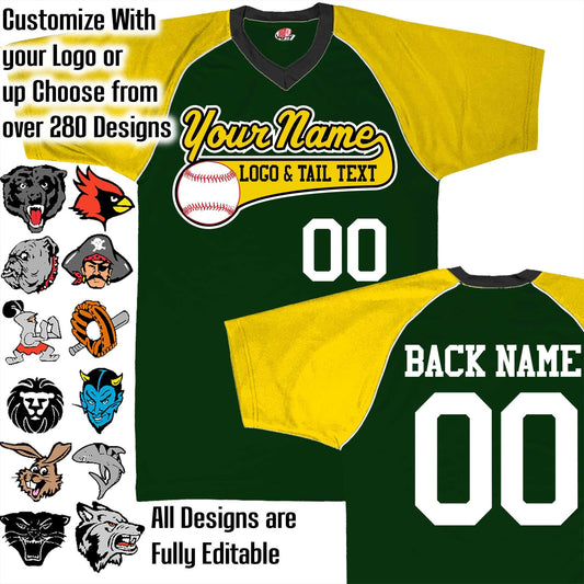 Dark Green, Gold and White Customized Baseball Jersey with Your Team, Player Name and Numbers Custom Baseball Logo