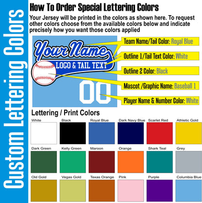 Light Blue, Royal Blue and White Custom Baseball Jersey with Your Team, Player Name and Numbers Custom Baseball Logo