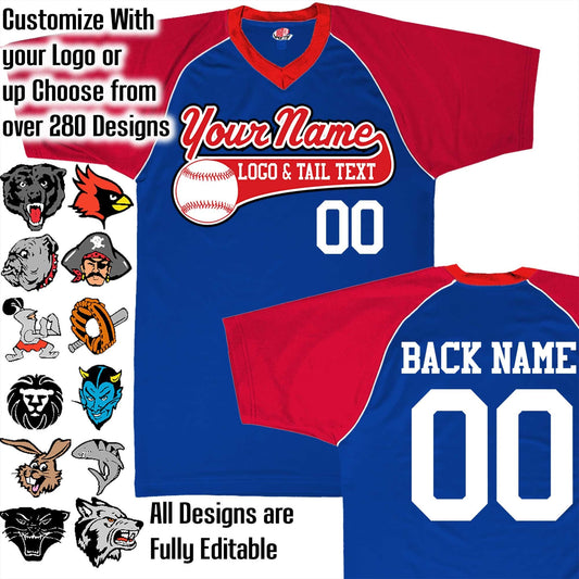 Royal Blue, Scarlet Red and White Custom Baseball Jersey with Your Team, Player Name and Numbers Custom Baseball Logo