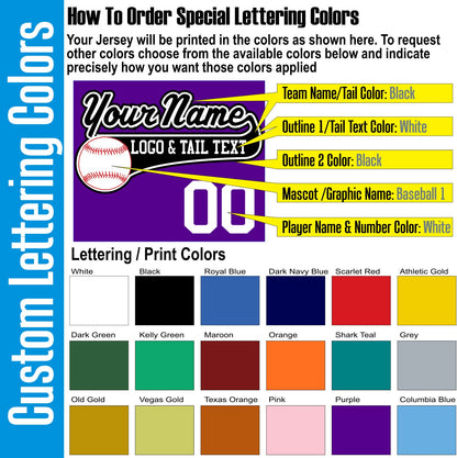 Purple, Black and White Custom Baseball Jersey with Your Team, Player Name and Numbers Custom Baseball Logo