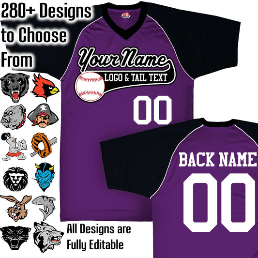 Purple, Black and White Custom Baseball Jersey with Your Team, Player Name and Numbers Custom Baseball Logo