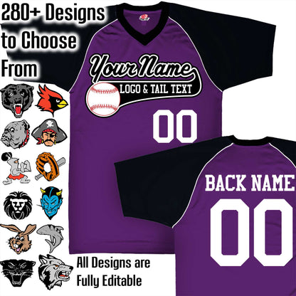 Purple, Black and White Custom Baseball Jersey with Your Team, Player Name and Numbers Custom Baseball Logo