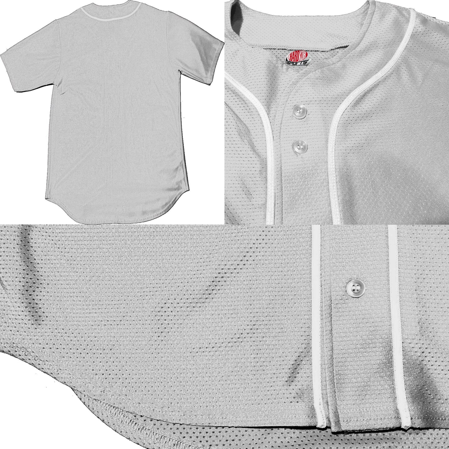 Custom Light Grey with White Piping | Customized Baseball Jersey Logo | Full Button Down | Design with your Team, Player, Numbers