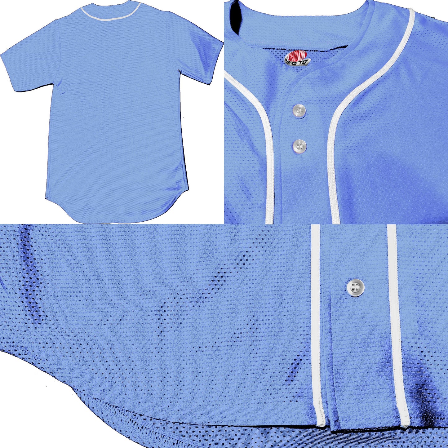Personalized Light Blue Baseball Jersey with White Piping | Customized Baseball Jersey Logo | Full Button Down | Your Team, Player, Numbers