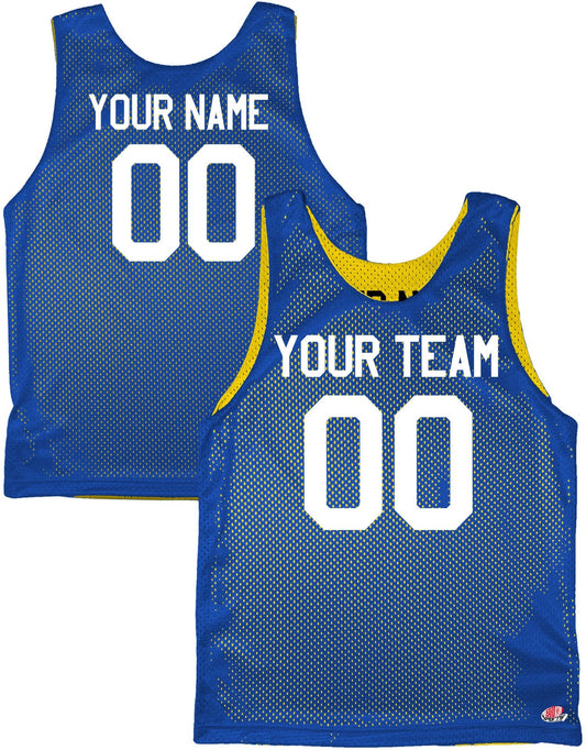 Royal Blue, Navy Blue, Light Blue, White, Gold | Custom Reversible Basketball Jersey | Tricot Mesh.  Team, Player Name & Numbers Reverse