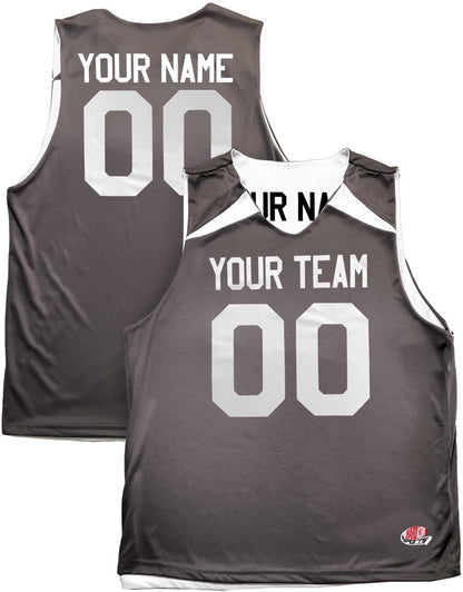 Black, Charcoal, White Reversible Custom Basketball Uniform | Lightweight Shoulder Wedge Jersey with Team Name, Player Name and Numbers