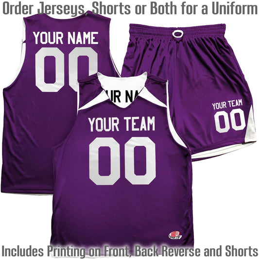 Purple, Gold, Dark Forest Green Reversible Custom Basketball Uniform | Lightweight Shoulder Wedge Jersey Team Name, Player Name and Numbers
