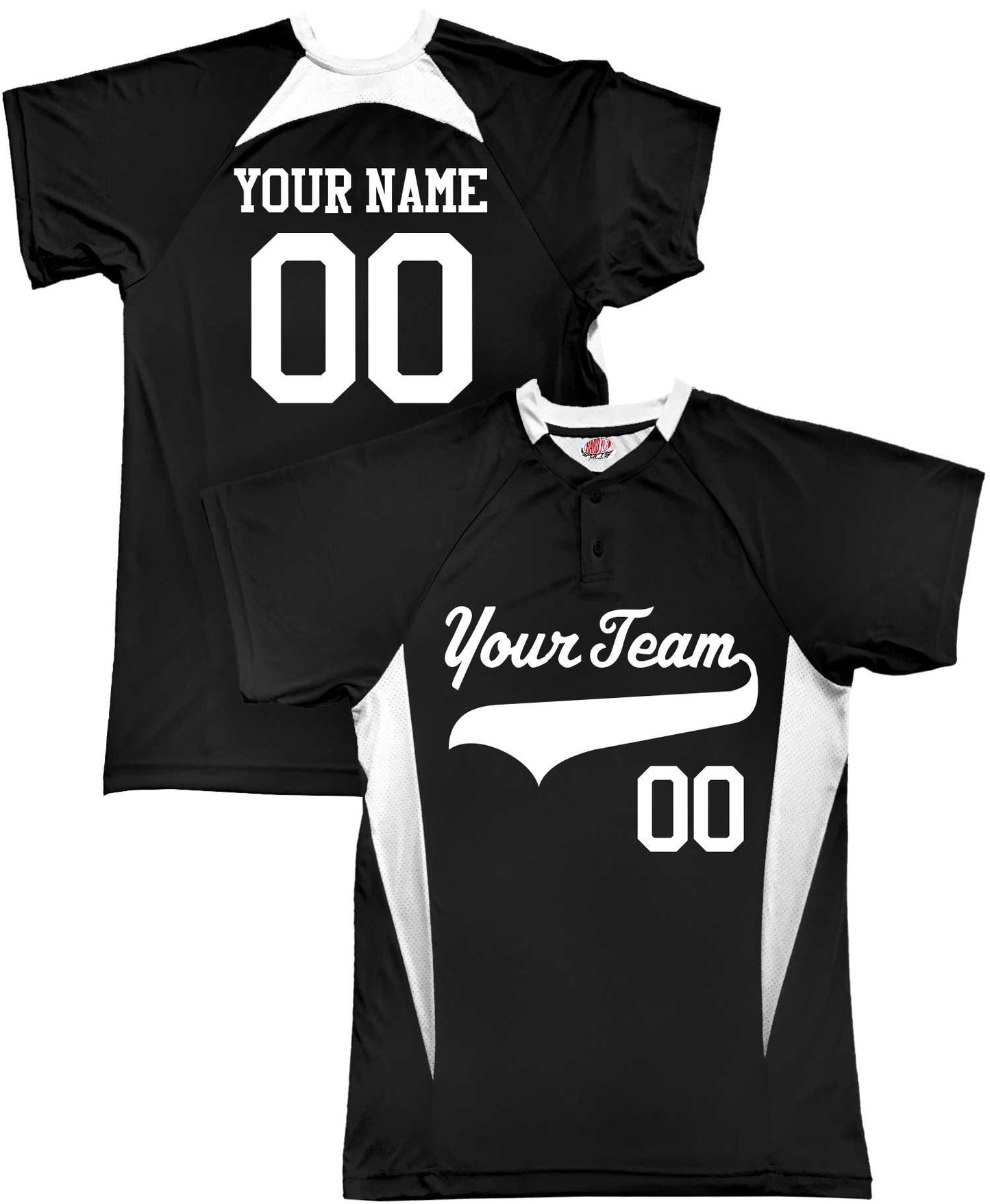 Two Button Side Angle Custom Baseball Jersey With Your Team as a Custom Baseball Logo Plus Player names and numbers