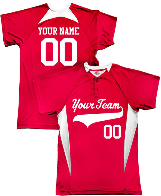 Two Button Side Angle Custom Baseball Jersey With Your Team as a Custom Baseball Logo Plus Player names and numbers