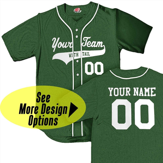 Dark Forest Green with White Piping | Customized Baseball Jersey Logo | Full Button Down | Design with your Team, Player, Numbers