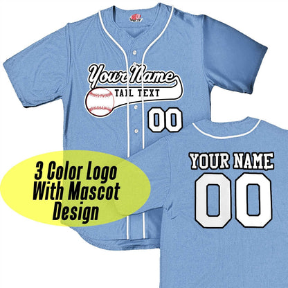 Personalized Light Blue Baseball Jersey with White Piping | Customized Baseball Jersey Logo | Full Button Down | Your Team, Player, Numbers