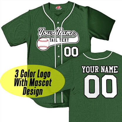 Dark Forest Green with White Piping | Customized Baseball Jersey Logo | Full Button Down | Design with your Team, Player, Numbers