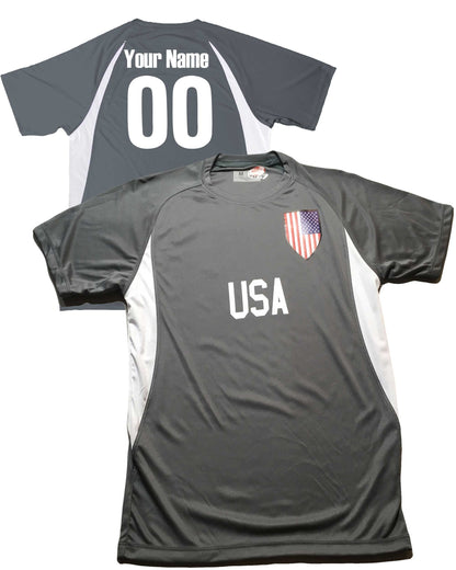 Custom USA Soccer Jersey with Shield Design Personalized with Your Names and Numbers in Your choice of Popular Colors