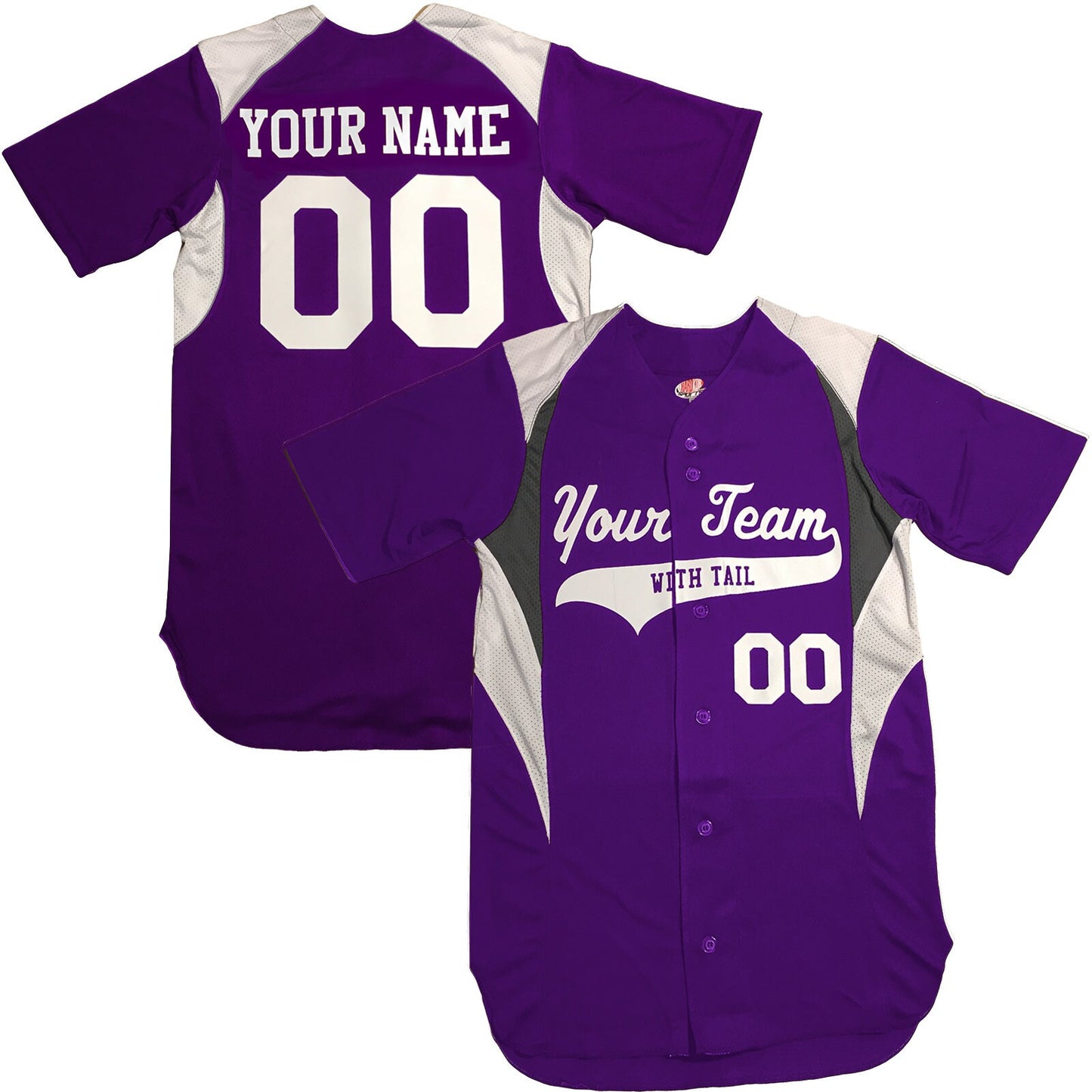 Custom 3 Color Baseball Jersey | Forest Green, Purple, Red, Orange, Black & White with 2 color Trim Personalized with your names and numbers