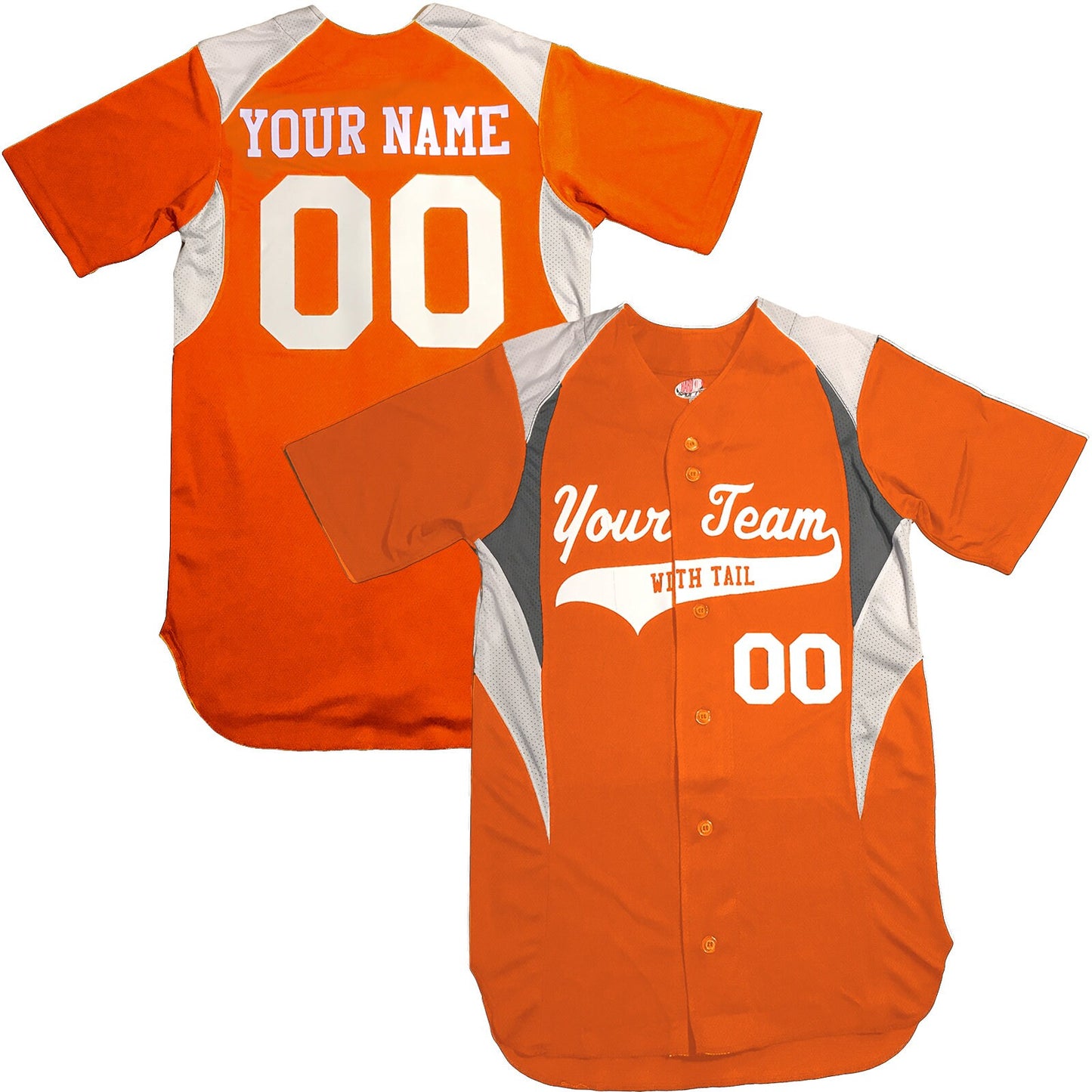 Custom 3 Color Baseball Jersey | Forest Green, Purple, Red, Orange, Black & White with 2 color Trim Personalized with your names and numbers