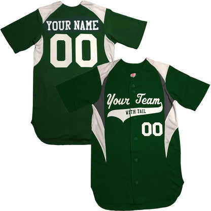 Custom 3 Color Baseball Jersey | Forest Green, Purple, Red, Orange, Black & White with 2 color Trim Personalized with your names and numbers