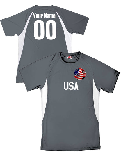 Personalized USA Soccer Jersey with Soccer Ball Design Personalized with Your Names and Numbers in Your choice of Popular Colors