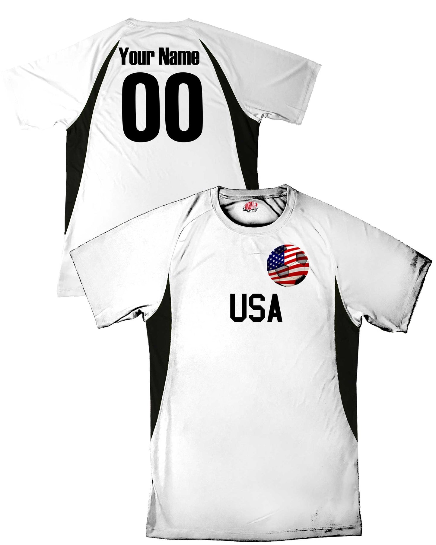 Personalized USA Soccer Jersey with Soccer Ball Design Personalized with Your Names and Numbers in Your choice of Popular Colors