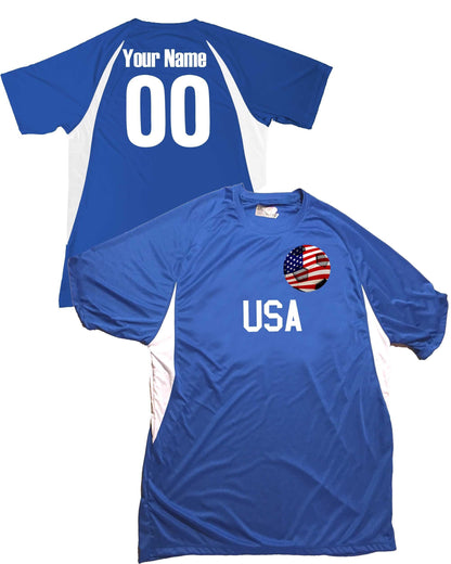 Personalized USA Soccer Jersey with Soccer Ball Design Personalized with Your Names and Numbers in Your choice of Popular Colors