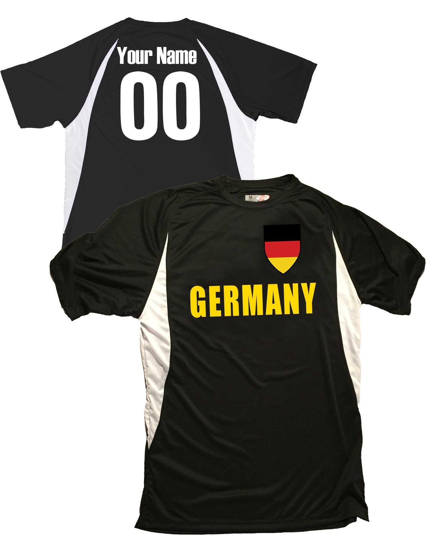 Germany Soccer Jersey German Shield Design Customized with Your Names and Numbers in Your choice of Popular Colors