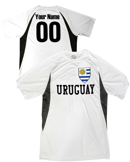 Uruguay Soccer Jersey, Uruguayan Flag Soccer Shield Design, Customized with Your Names and Numbers in Your choice of Popular Colors