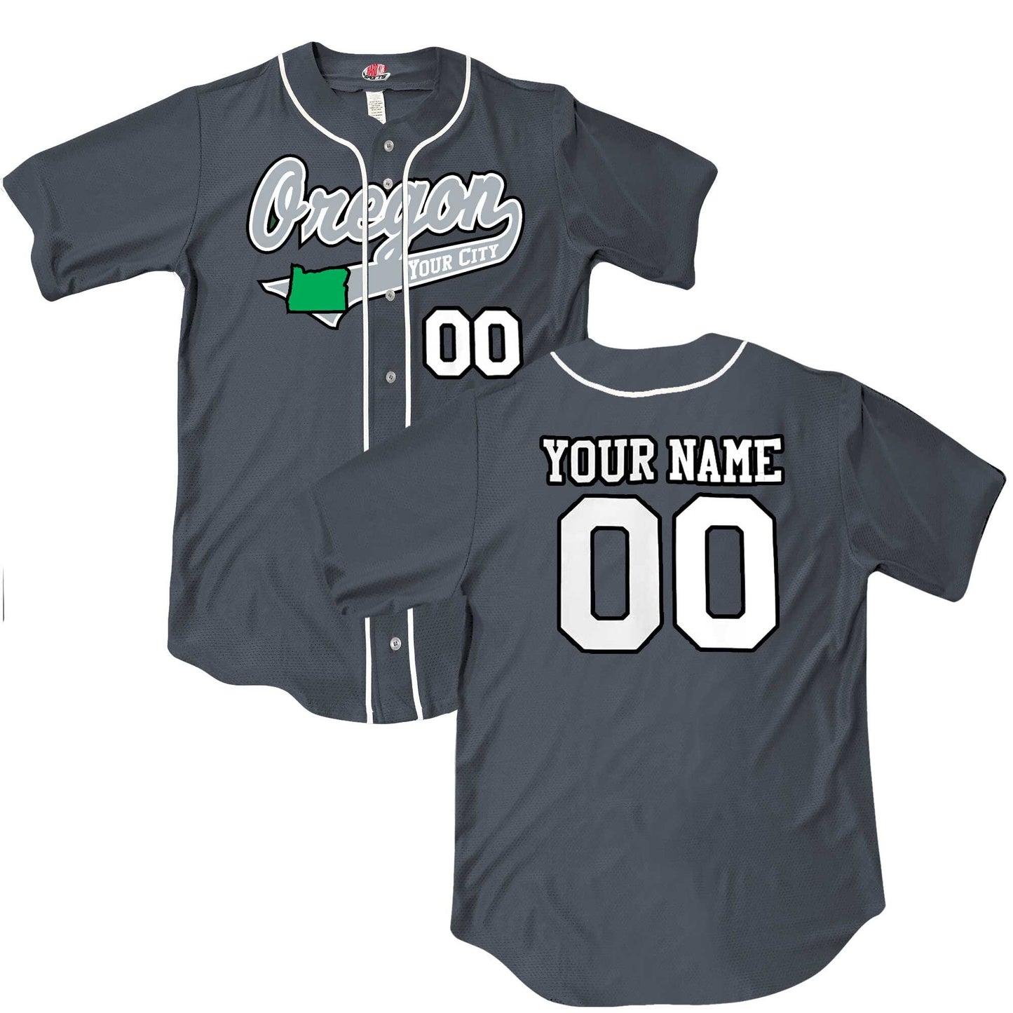 Custom Oregon Baseball Jersey, Dark Green or Graphite Grey, Personalized with Your City, Your Name and Numbers, Choice of Print Options