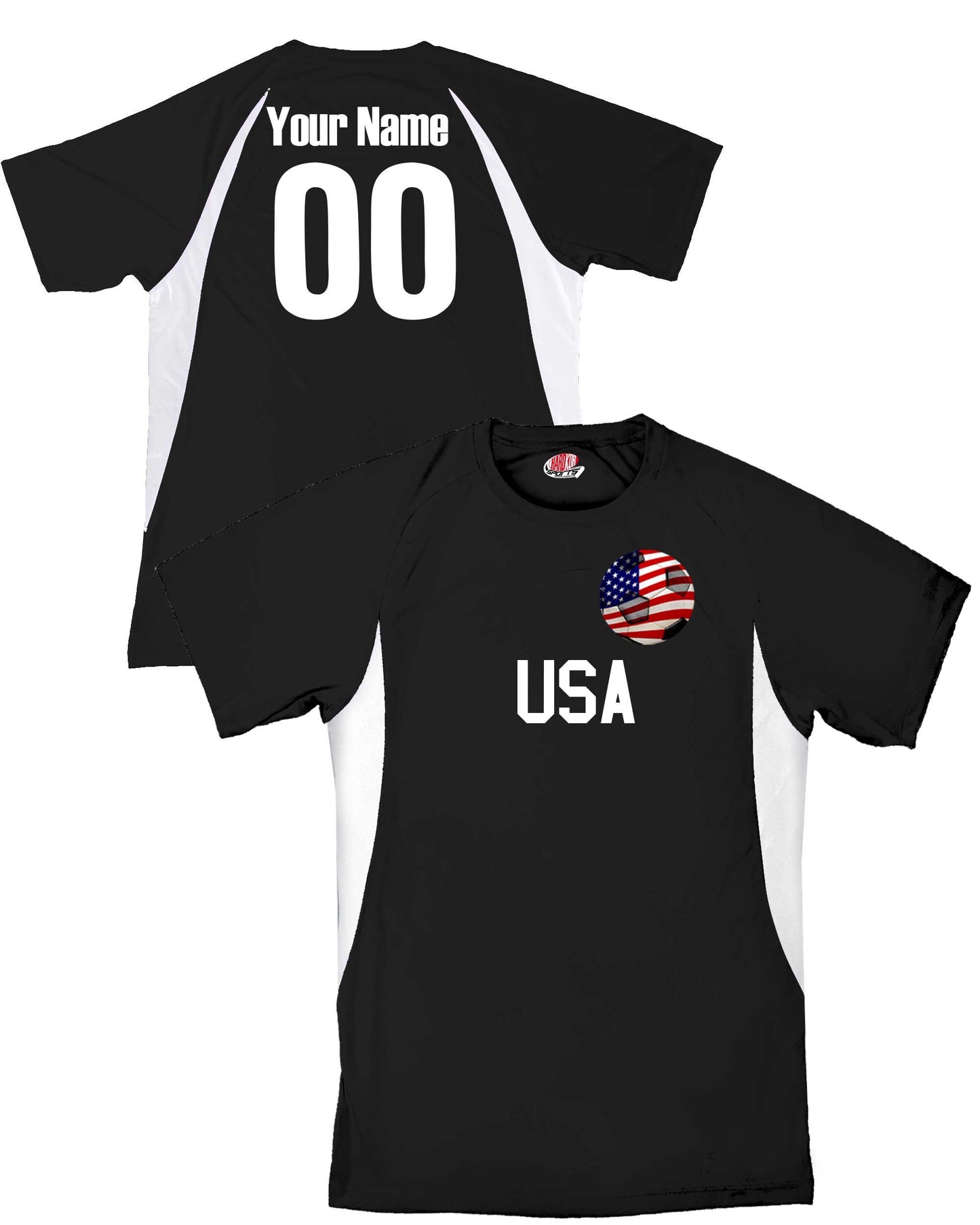 Personalized USA Soccer Jersey with Soccer Ball Design Personalized with Your Names and Numbers in Your choice of Popular Colors