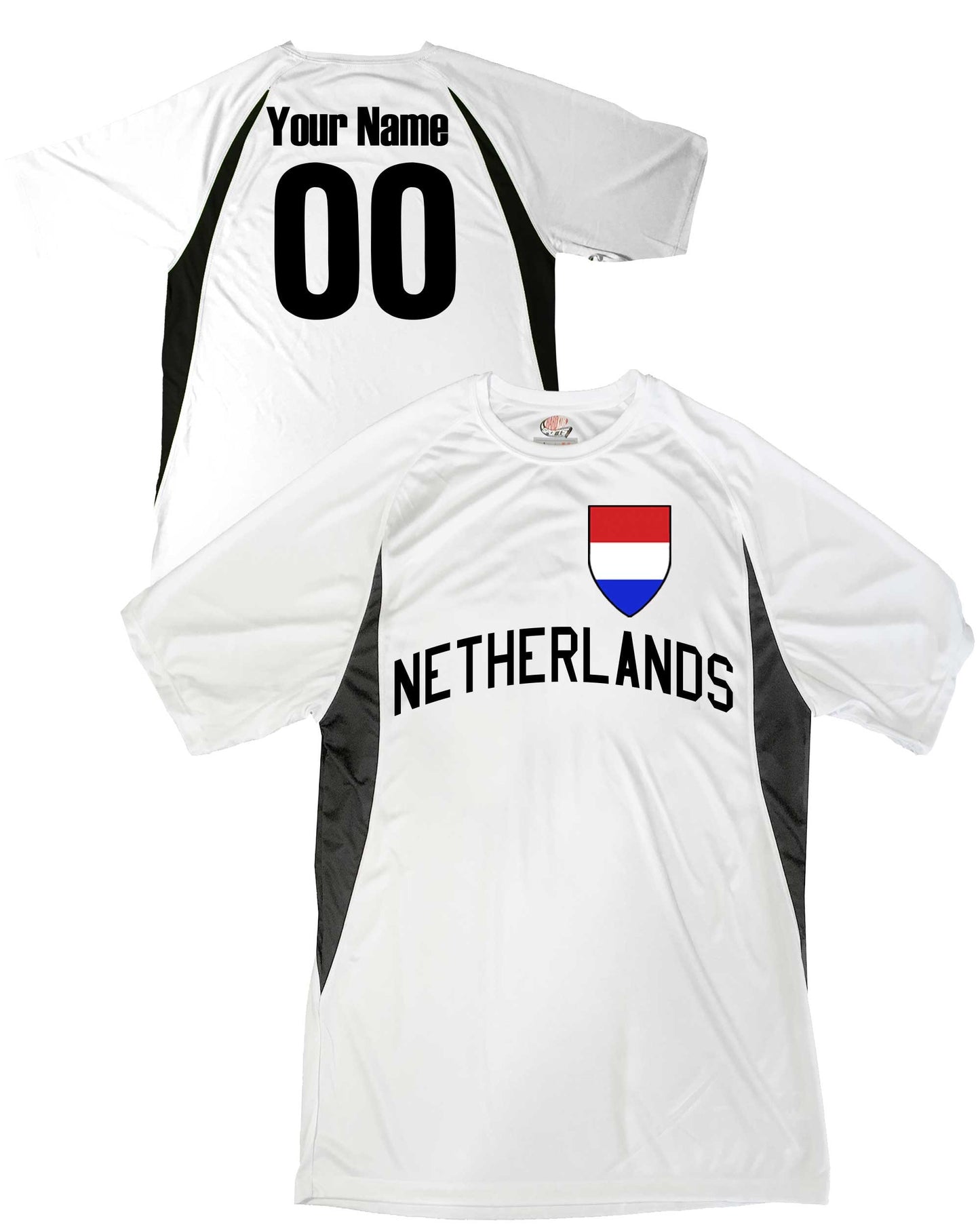 Netherlands Soccer Jersey Shield Design Personalized with Your Names and Numbers in Your choice of Popular Colors