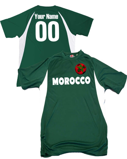 Morocco Soccer Jersey, Moroccan Flag Soccer Ball Design, Customized with Your Names and Numbers in Your choice of Popular Colors