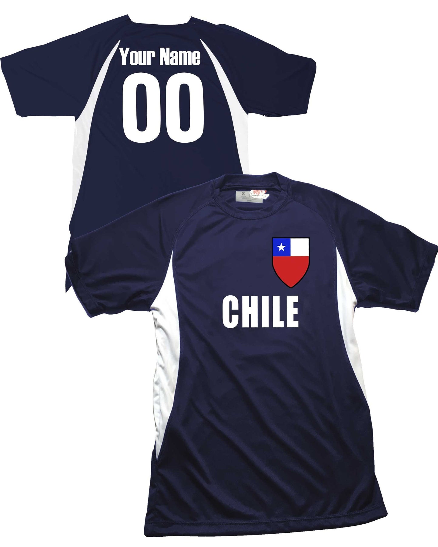 Chile Soccer Jersey Chilean Shield Design Customized with Your Names and Numbers in Your choice of Popular Colors