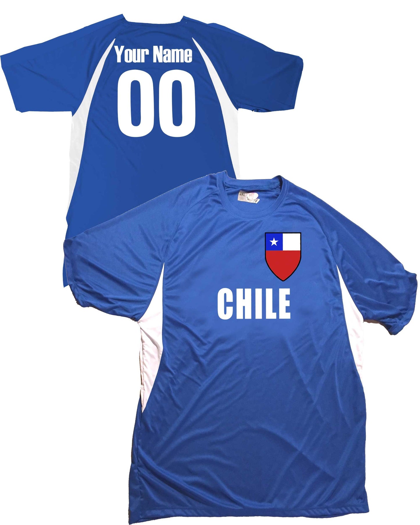 Chile Soccer Jersey Chilean Shield Design Customized with Your Names and Numbers in Your choice of Popular Colors