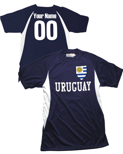 Uruguay Soccer Jersey, Uruguayan Flag Soccer Shield Design, Customized with Your Names and Numbers in Your choice of Popular Colors