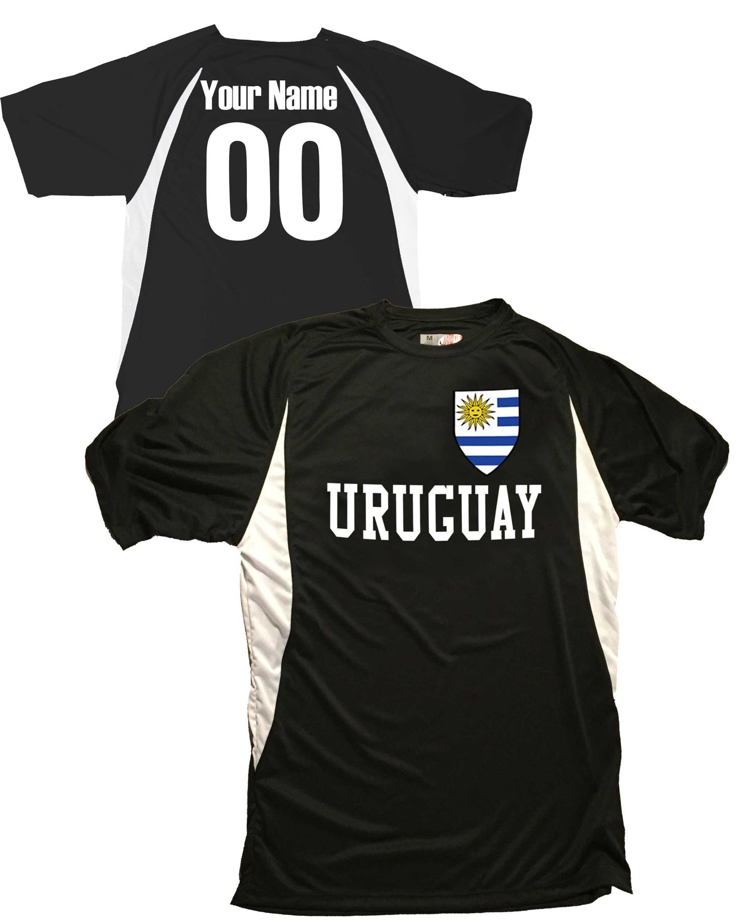 Uruguay Soccer Jersey, Uruguayan Flag Soccer Shield Design, Customized with Your Names and Numbers in Your choice of Popular Colors