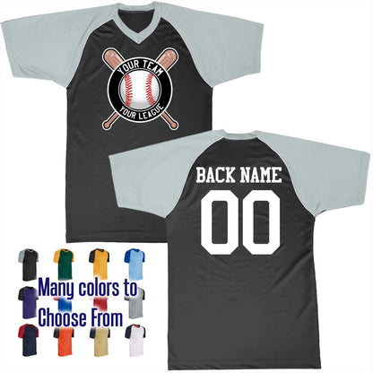 Baseball Circle Text Logo V-Neck Custom Baseball Jersey Customized with Your Team as a logo, Player Names Numbers, Economical Printed in USA