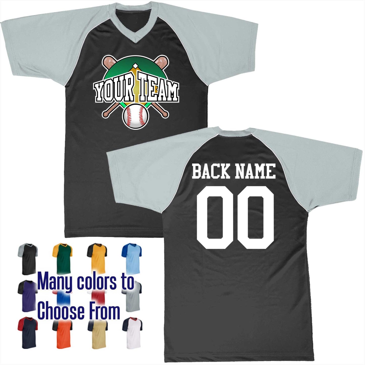 Baseball Diamond Perspective Text Logo V-Neck Custom Baseball Jersey Customized, Player Names and Numbers, Economical Printed in USA