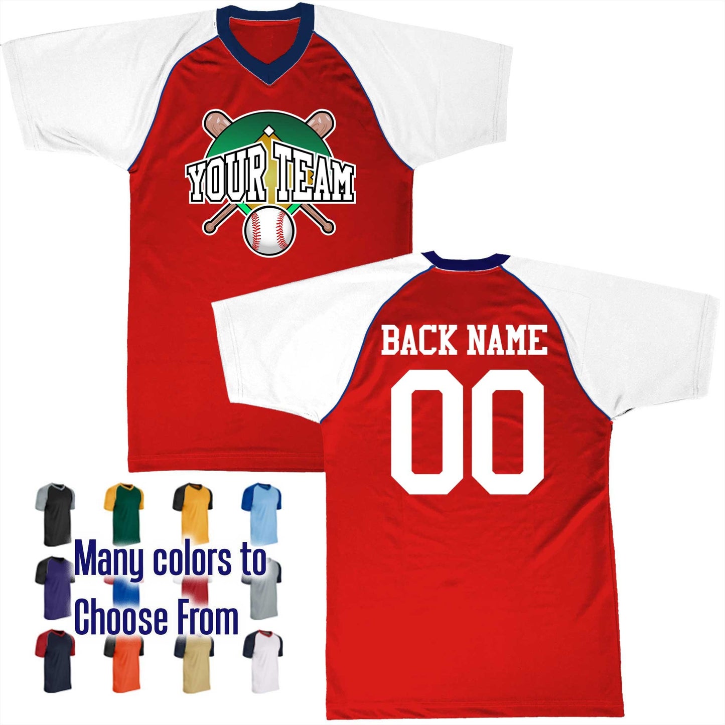 Baseball Diamond Perspective Text Logo V-Neck Custom Baseball Jersey Customized, Player Names and Numbers, Economical Printed in USA