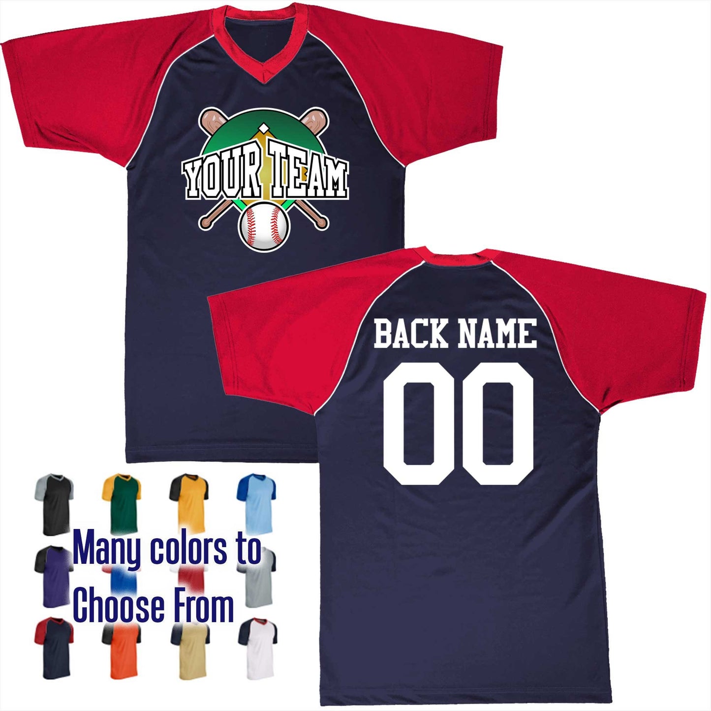 Baseball Diamond Perspective Text Logo V-Neck Custom Baseball Jersey Customized, Player Names and Numbers, Economical Printed in USA