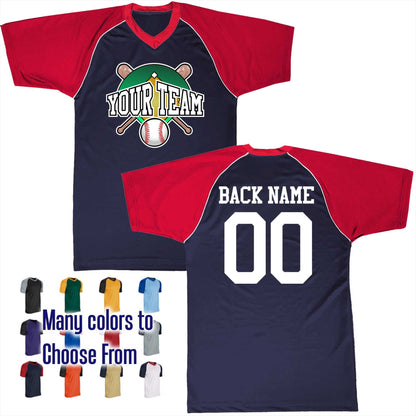 Baseball Diamond Perspective Text Logo V-Neck Custom Baseball Jersey Customized, Player Names and Numbers, Economical Printed in USA