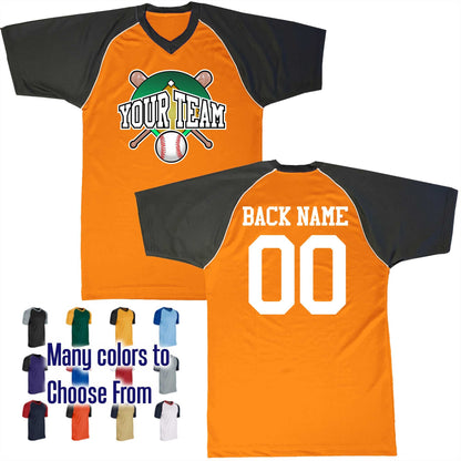 Baseball Diamond Perspective Text Logo V-Neck Custom Baseball Jersey Customized, Player Names and Numbers, Economical Printed in USA