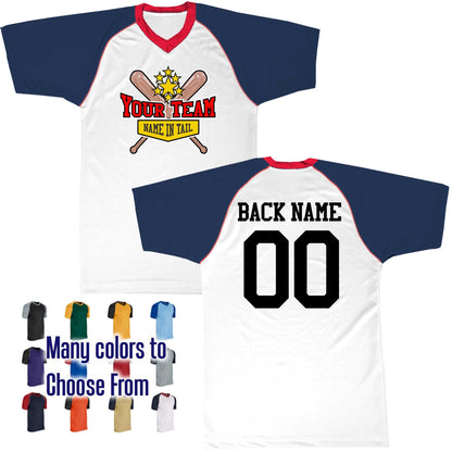 Baseball All Star Diamond Curve Up Text Logo V-Neck Custom Baseball Jersey Customized, Player Names and Numbers, Economical Printed in USA