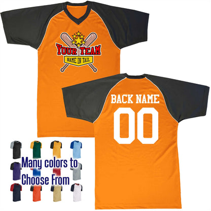 Baseball All Star Diamond Curve Up Text Logo V-Neck Custom Baseball Jersey Customized, Player Names and Numbers, Economical Printed in USA