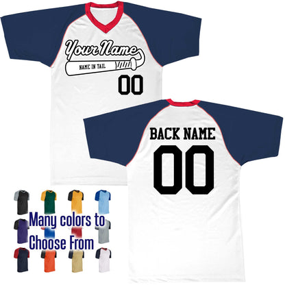 Name in Tail Baseball Bat Logo V-Neck Custom Baseball Jersey Customized, Player Names and Numbers, Economical Printed in USA