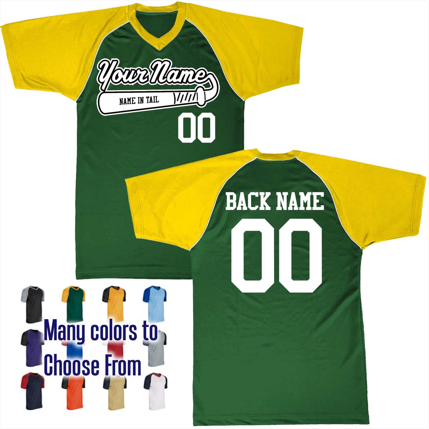 Name in Tail Baseball Bat Logo V-Neck Custom Baseball Jersey Customized, Player Names and Numbers, Economical Printed in USA