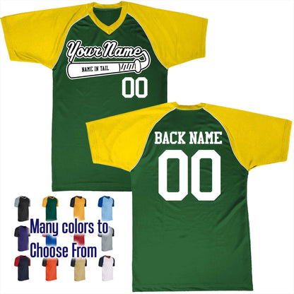 Name in Tail Baseball Bat Logo V-Neck Custom Baseball Jersey Customized, Player Names and Numbers, Economical Printed in USA