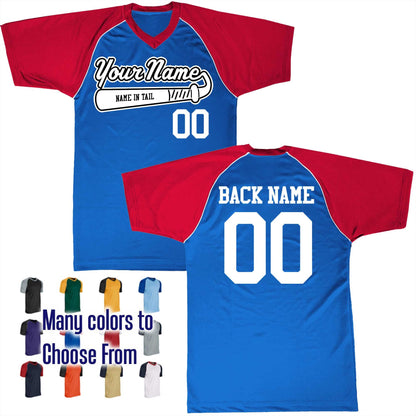 Name in Tail Baseball Bat Logo V-Neck Custom Baseball Jersey Customized, Player Names and Numbers, Economical Printed in USA