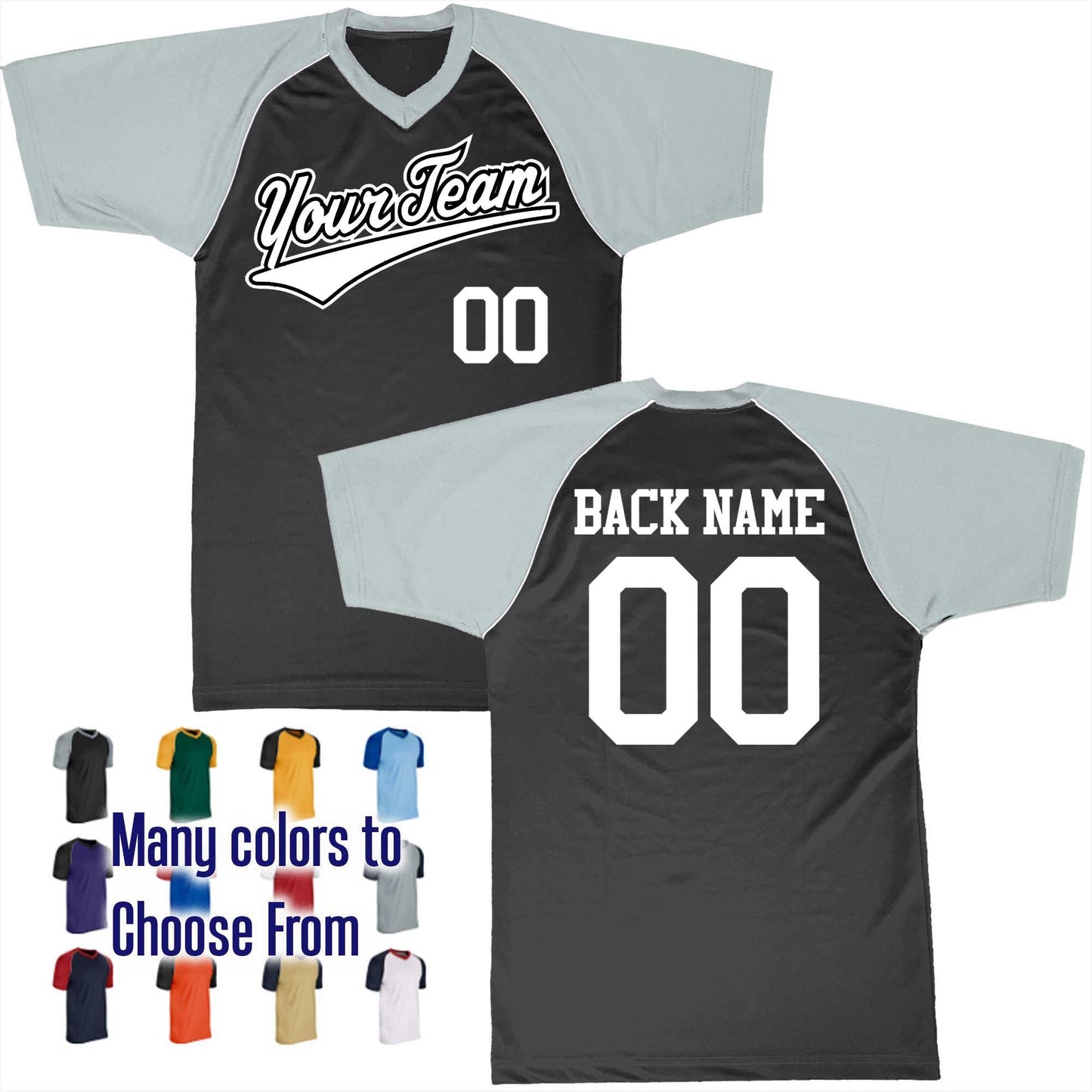 Wedge Tail Up Slant Baseball Logo V-Neck Custom Baseball Jersey Customized, Player Names and Numbers, Economical Printed in USA