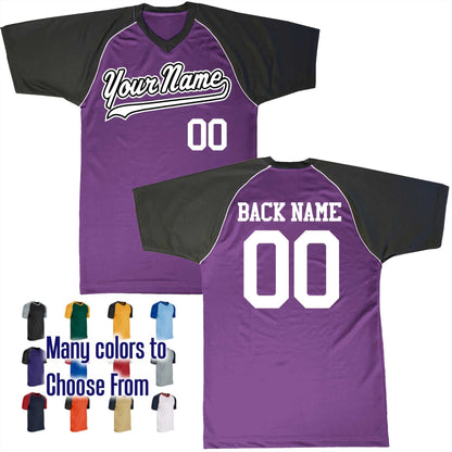 Baseball Script Thin Tail Baseball Logo V-Neck Custom Baseball Jersey Customized, Player Names and Numbers, Economical Printed in USA