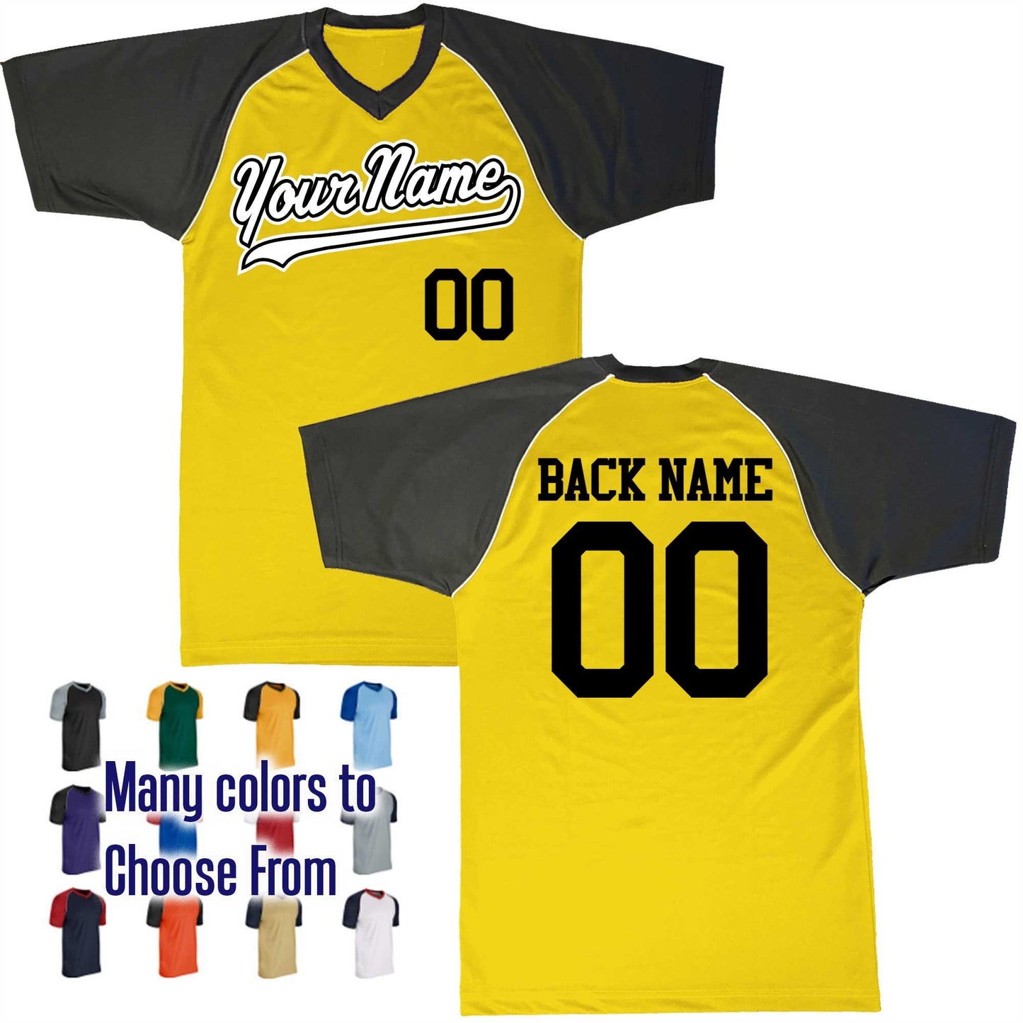 Baseball Script Thin Tail Baseball Logo V-Neck Custom Baseball Jersey Customized, Player Names and Numbers, Economical Printed in USA