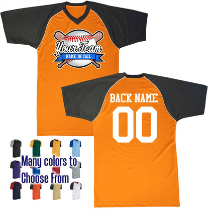 Baseball All Star Ribbon Bat Ball  Logo V-Neck Custom Baseball Jersey Customized, Player Names and Numbers, Economical Printed in USA